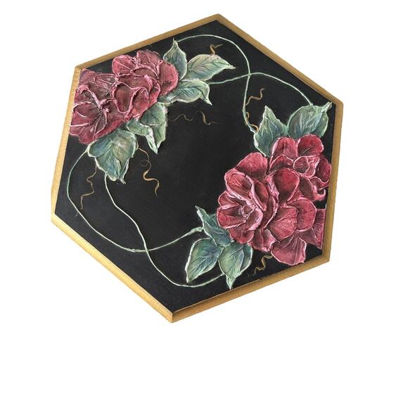 Handcrafted Vintage Keepsake Box Hand Painted /dimensional Roses Gorgeous!! - Picture 2 of 7